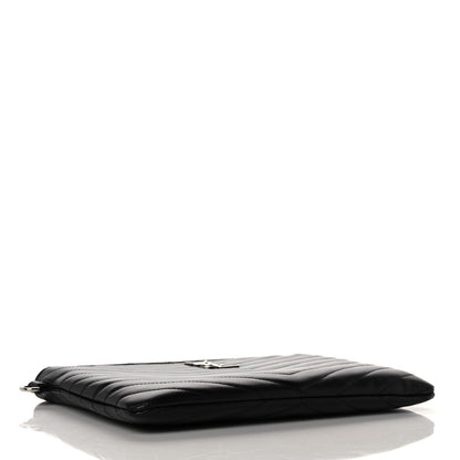 Saint Laurent Calfskin Matelasse Chevron Monogram A5 Wristlet Black 4 of 11