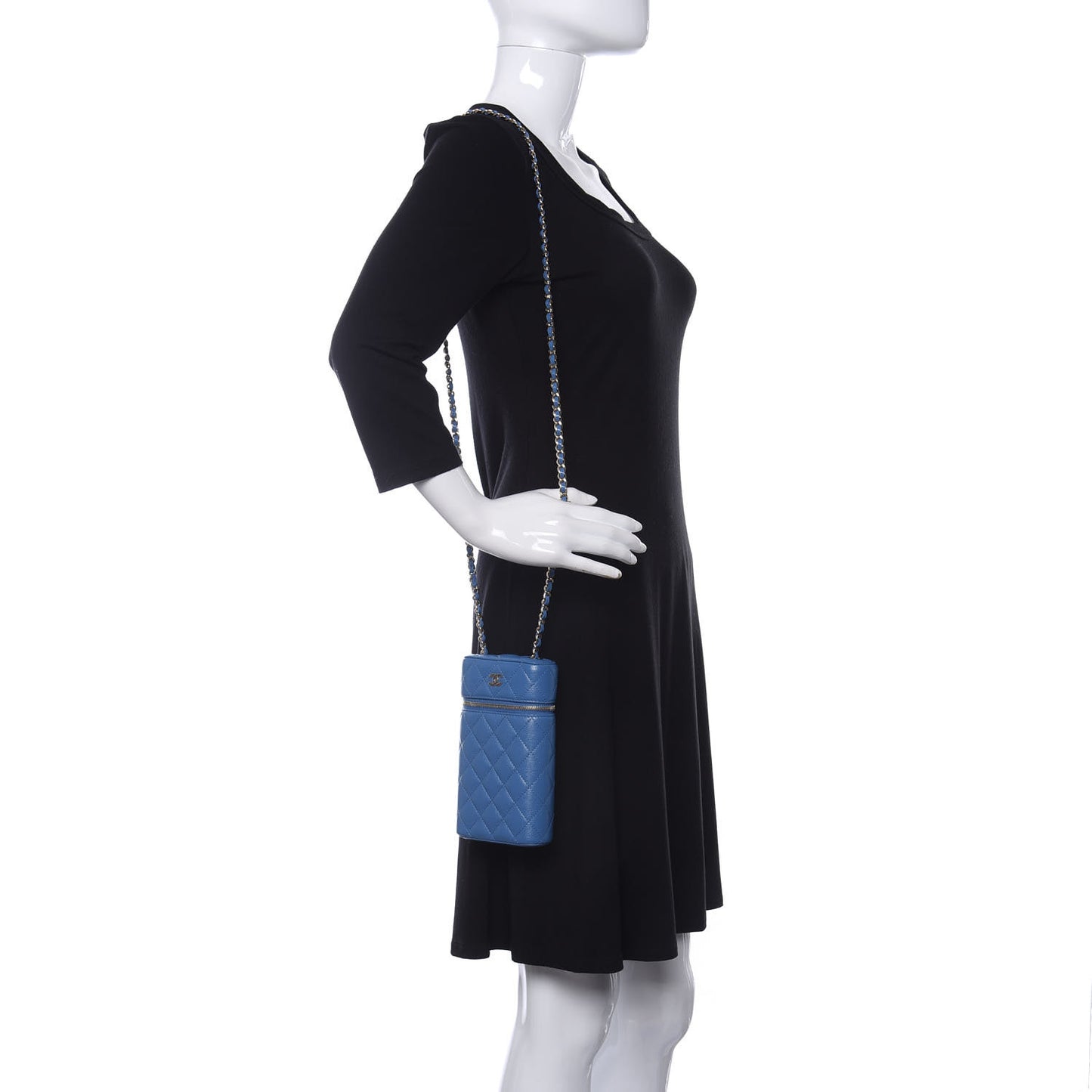 Caviar Quilted Phone Holder With Chain Blue