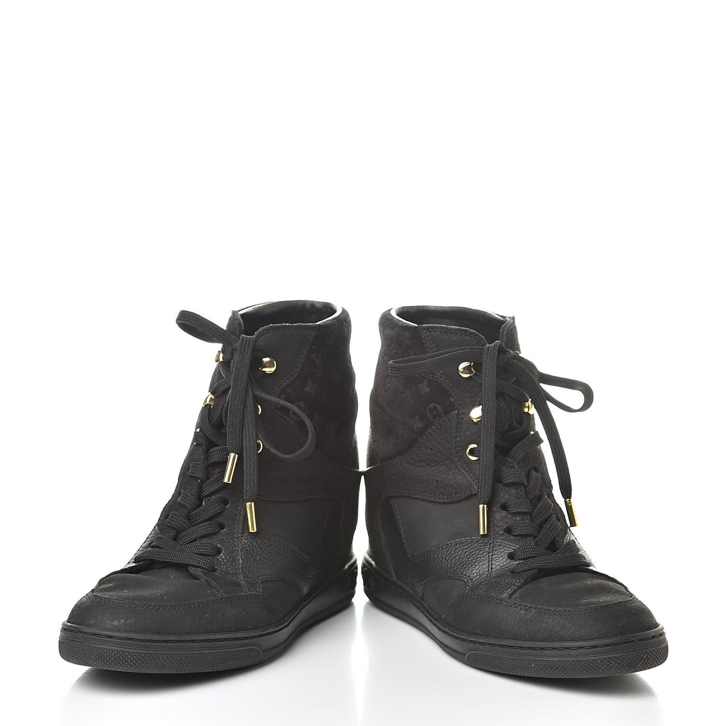 Calfskin Suede Monogram Cliff Top Wedge Sneakers 37 Black