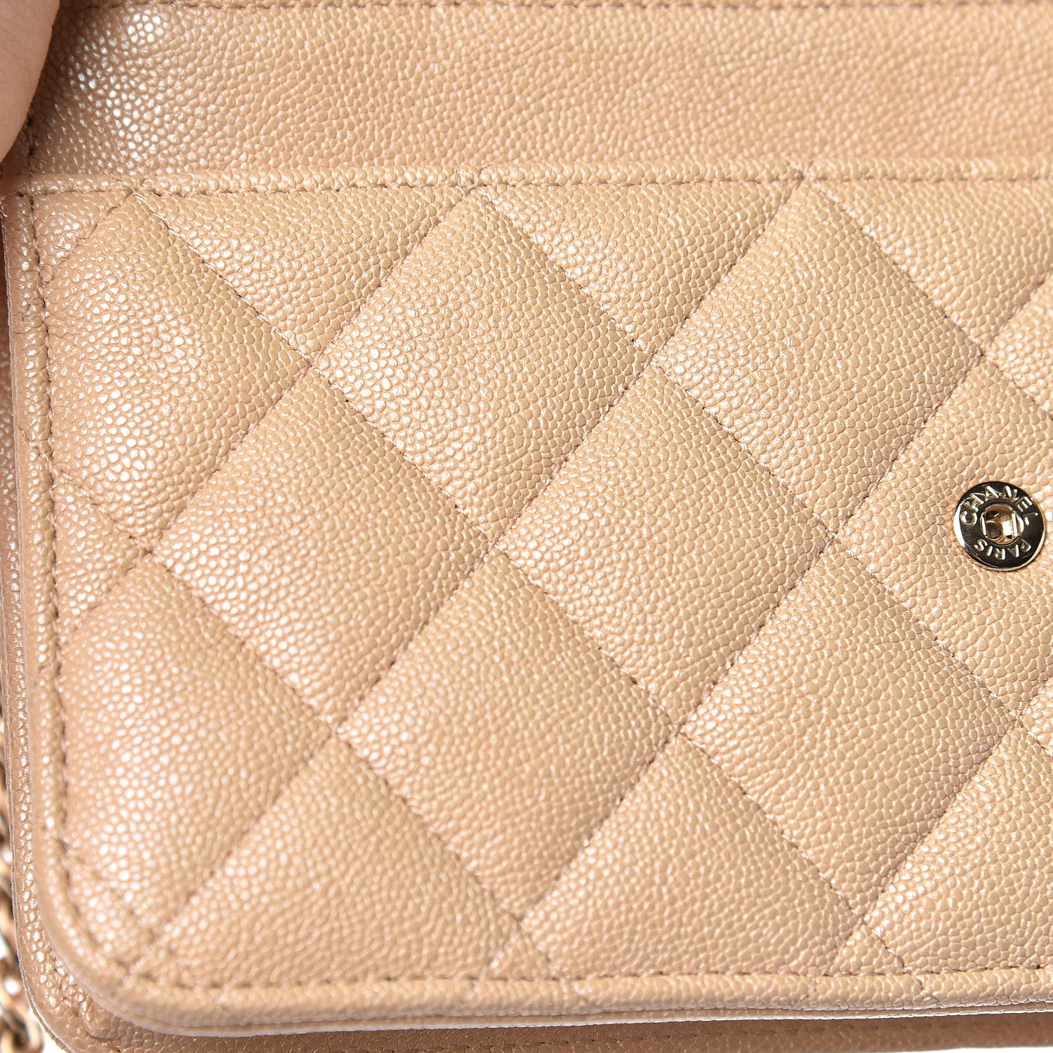 Chanel Iridescent Caviar Quilted Wallet On Chain WOC Beige 13 of 14