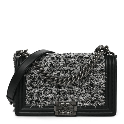 Chanel Tweed Calfskin Medium Boy Flap Black White 1 of 9