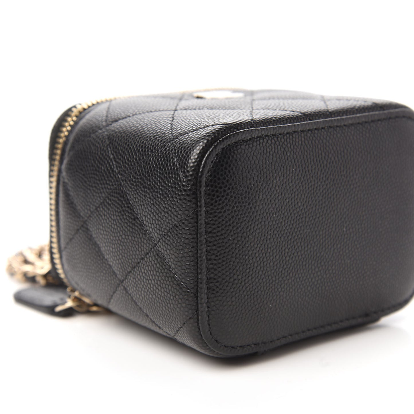 Caviar Quilted Mini Vanity Case With Chain Black