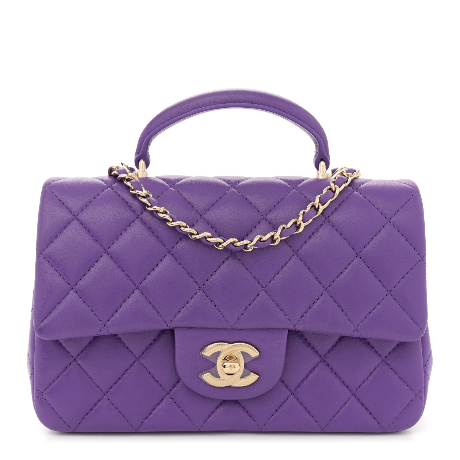 Chanel Lambskin Quilted Mini Top Handle Rectangular Flap Dark Purple 1 of 11