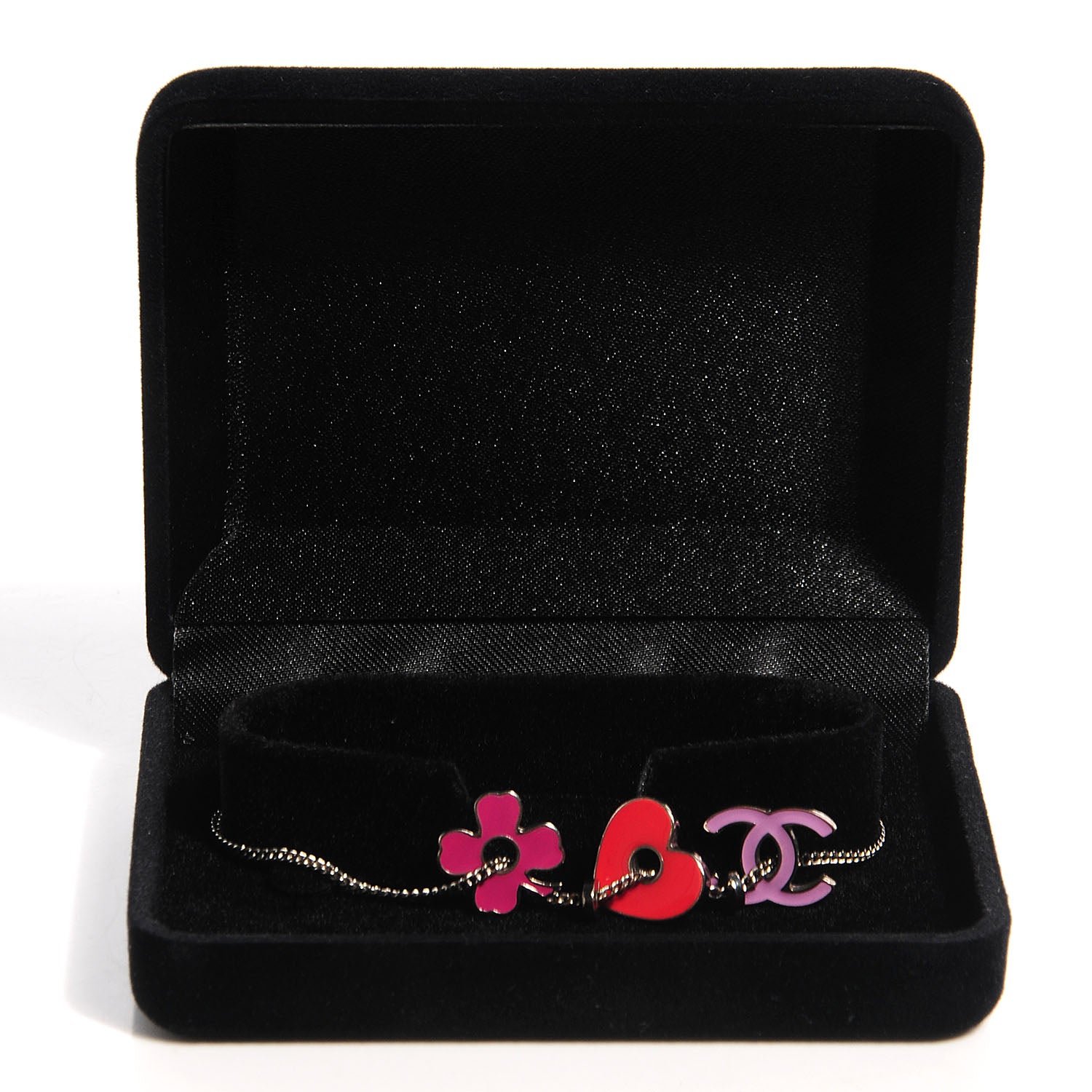 Chanel Enamel Heart CC Clover Charm Bracelet Silver 7 of 18