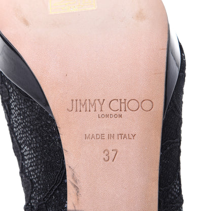 Jimmy Choo Lace Glitter Luna Peep Toe Pumps 37 Black 9 of 10