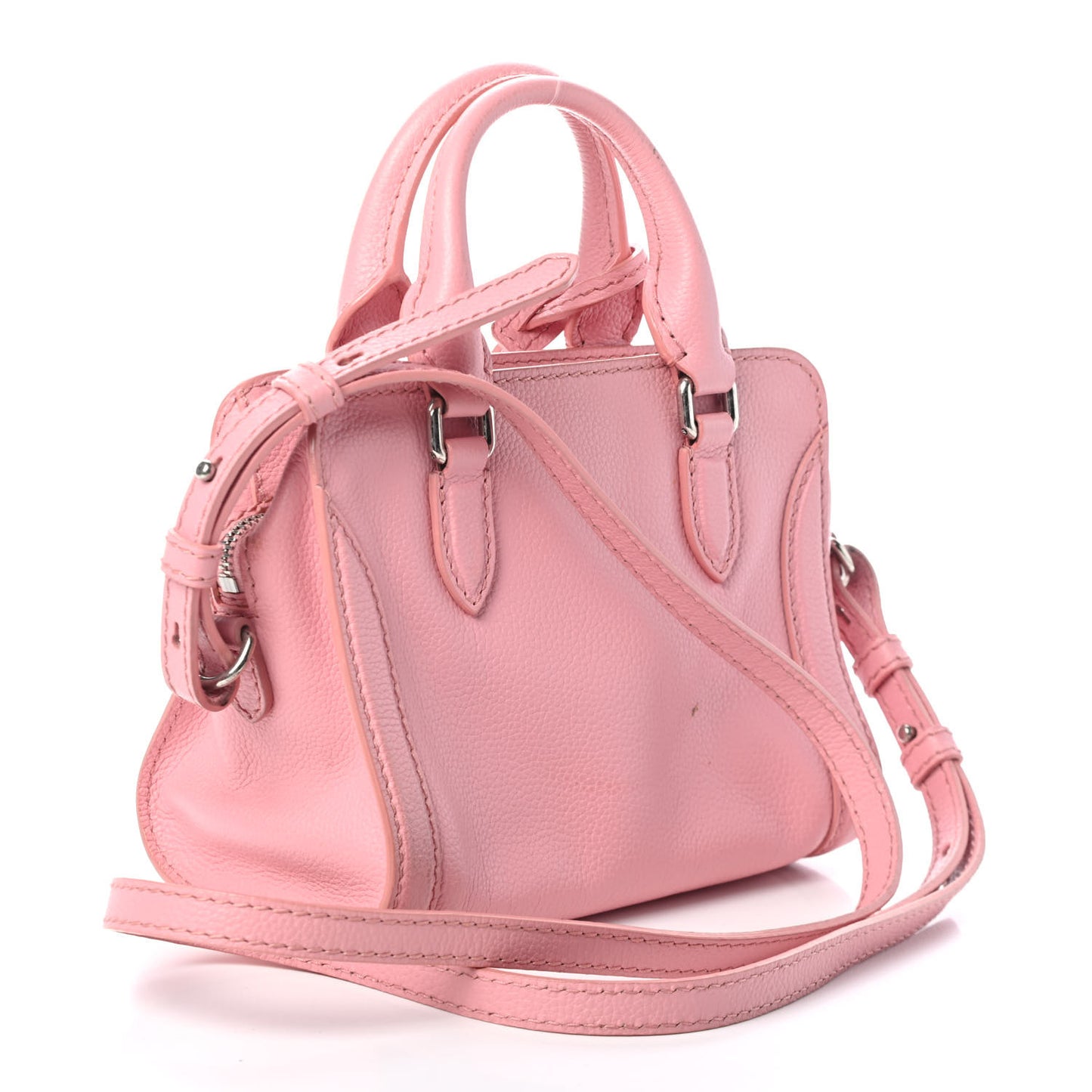 Pebbled Calfskin Mini Skull Padlock Zip Around Tote Petal