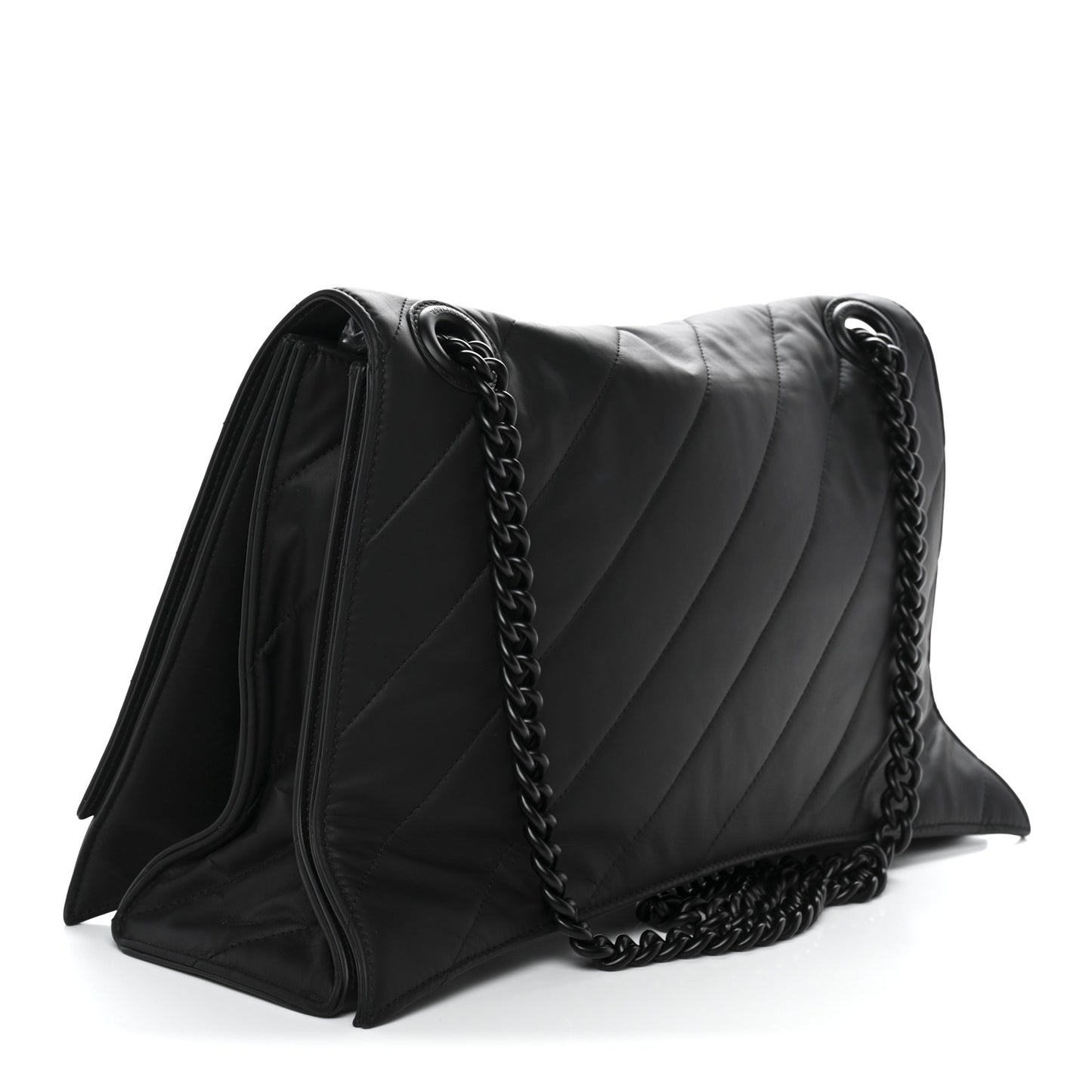 Satin Lambskin Quilted Matte Black Hardware Large Crush Chain Bag Black