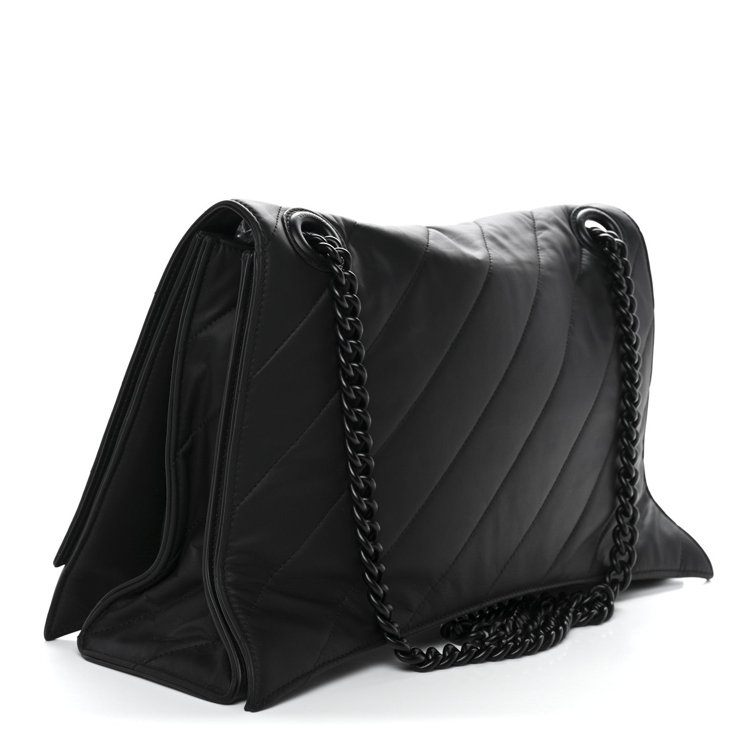 Balenciaga Satin Lambskin Quilted Matte Black Hardware Large Crush Chain Bag Black 3 of 10