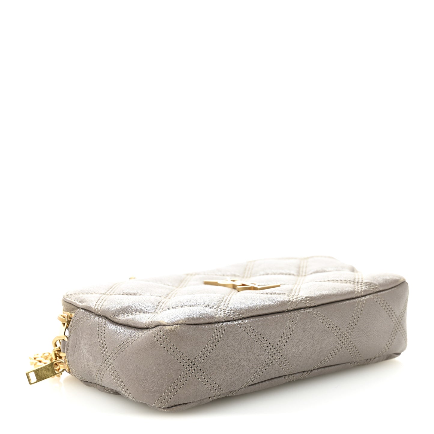 Grained Lambskin Quilted Mini Becky Double Zip Bag Taupe