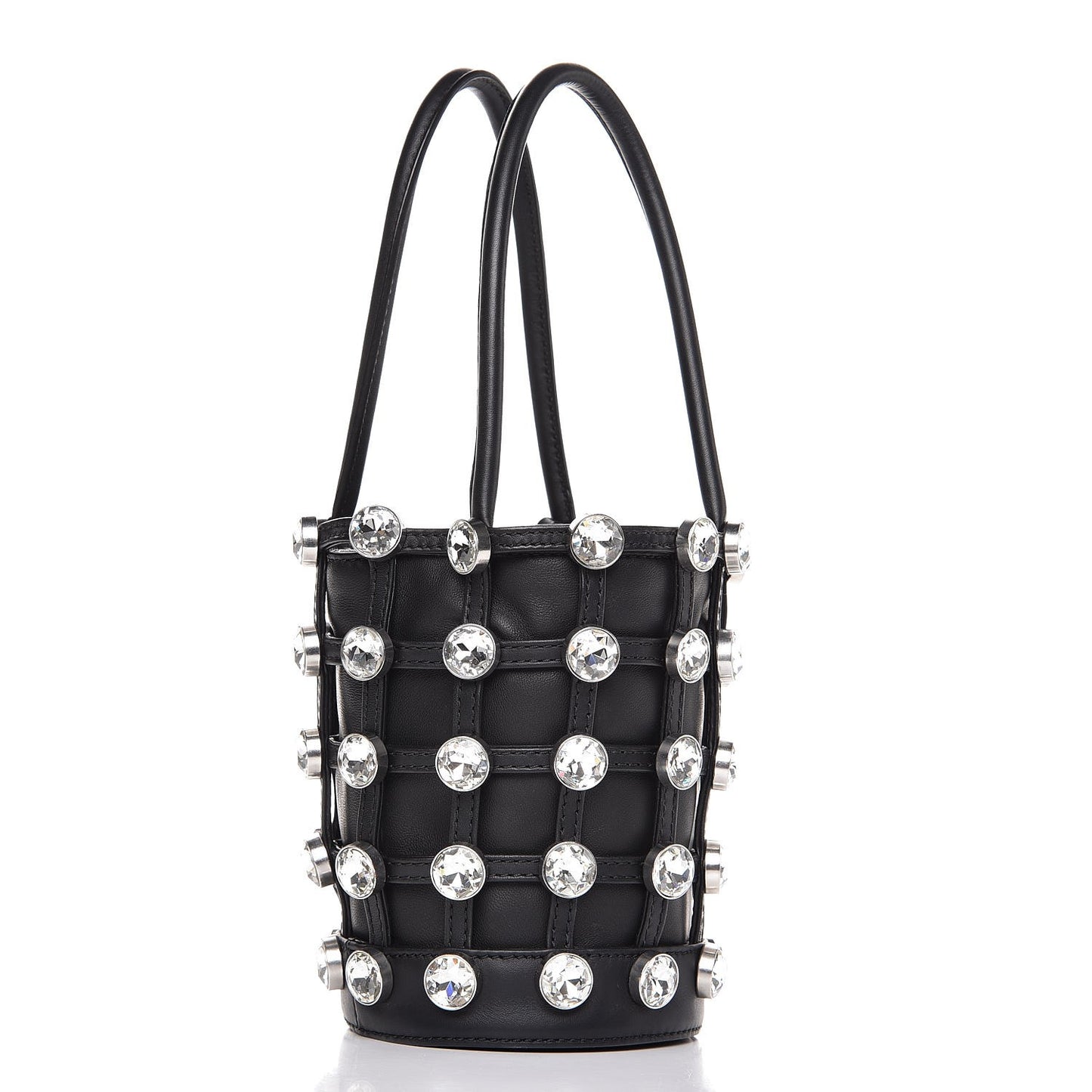 Calfskin Crystal Embellished Roxy Mini Bucket Bag Black