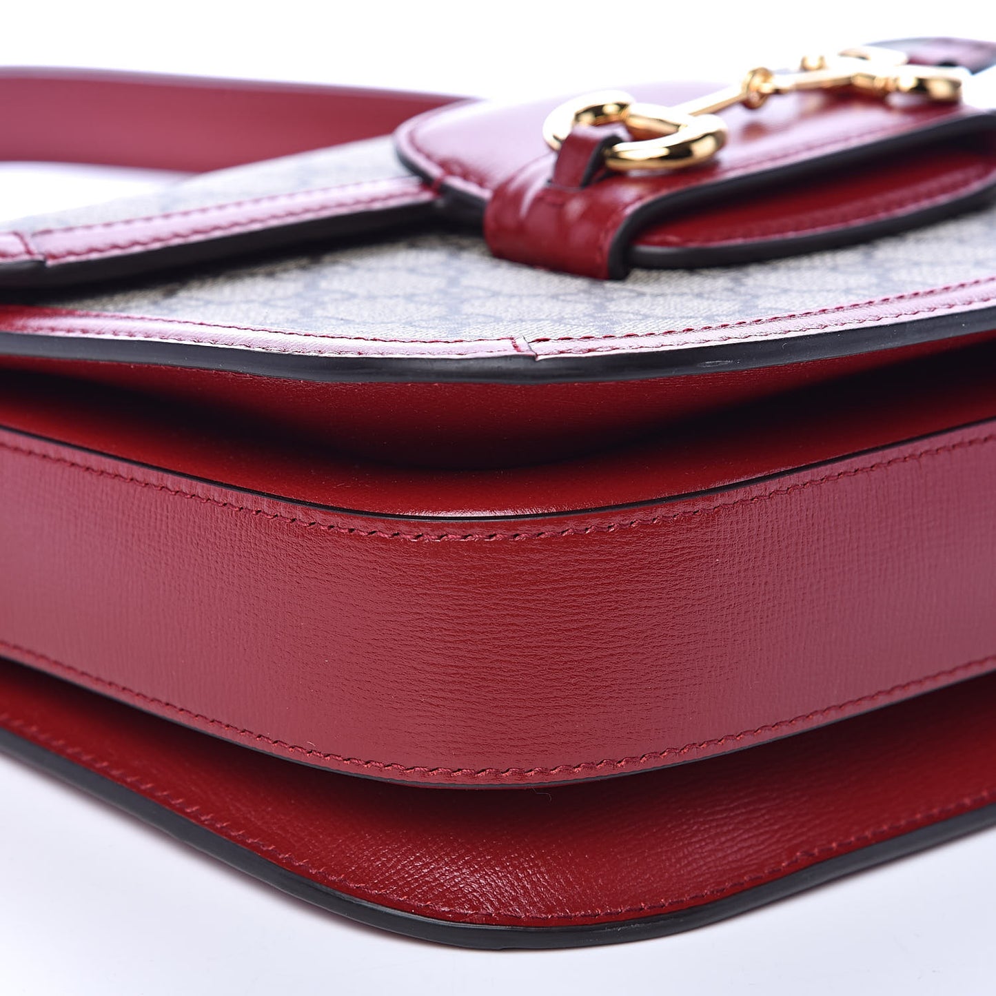 GG Supreme Monogram Azalea Calfskin Horsebit 1955 Shoulder Bag Beige Ebony New Cherry Red