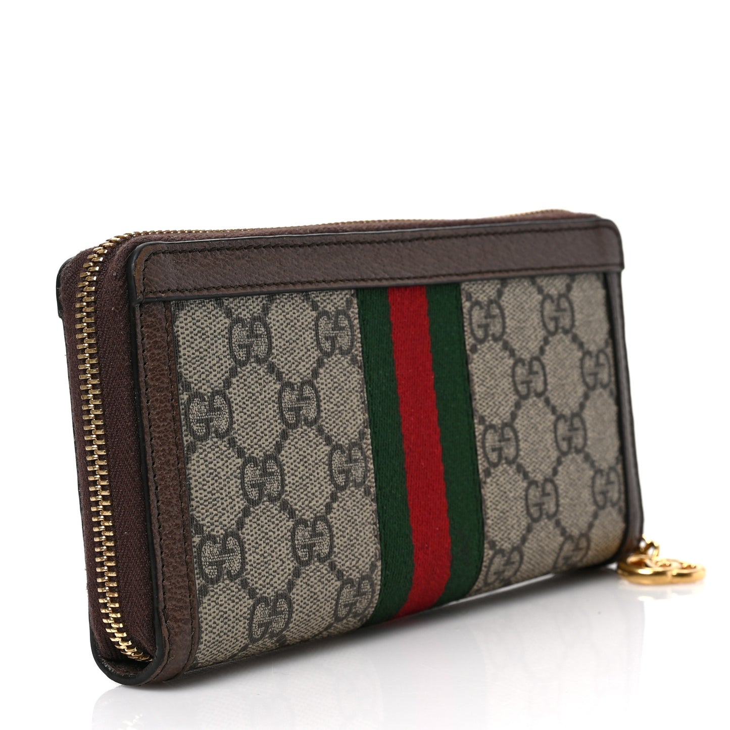 GG Supreme Monogram Web Ophidia Zip Around Wallet Brown
