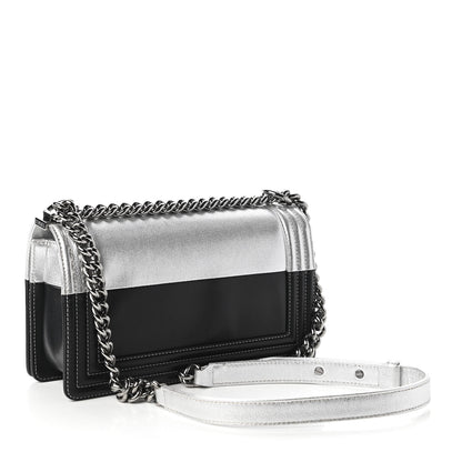 Chanel Metallic Goatskin Calfskin Medium Boy Flap Silver Black 3 of 11