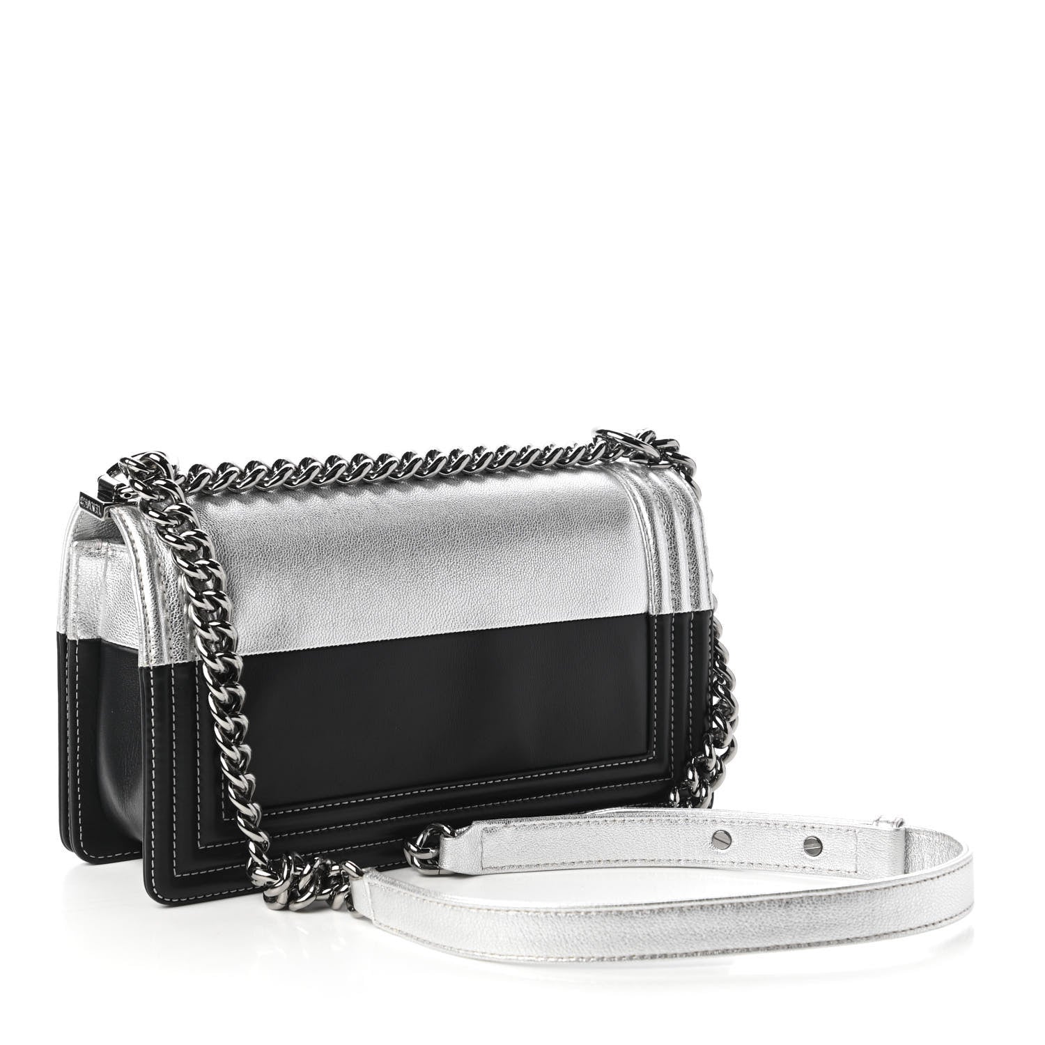 Chanel Metallic Goatskin Calfskin Medium Boy Flap Silver Black 3 of 11
