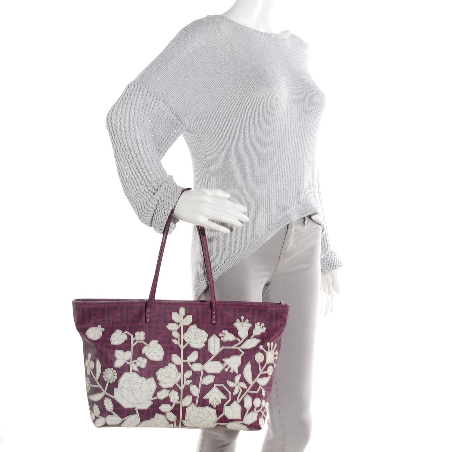 Zucca Spalmati Floral Embroidered Large Roll Tote Purple