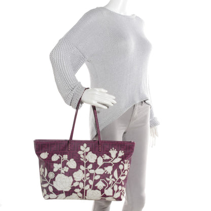 Fendi Zucca Spalmati Floral Embroidered Large Roll Tote Purple 2 of 9