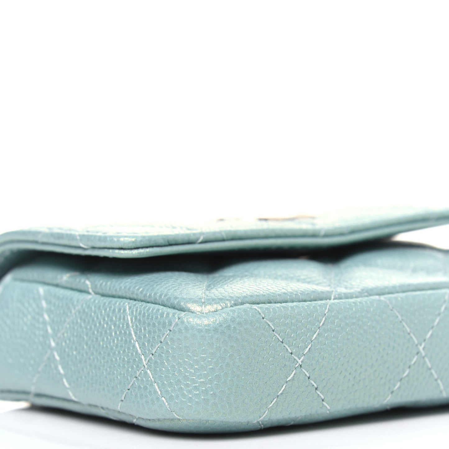 Iridescent Caviar Quilted Pearl On Top Coin Purse With Chain Light Green