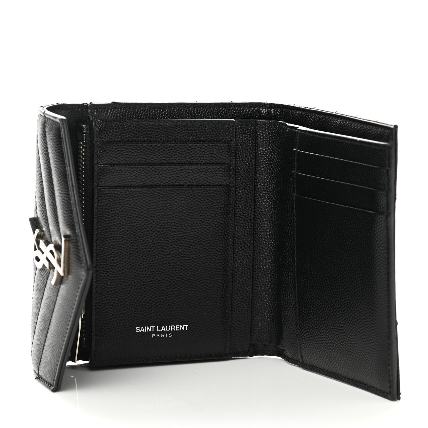 Grain De Poudre Matelasse Chevron Monogram Compact Tri Fold Wallet Black