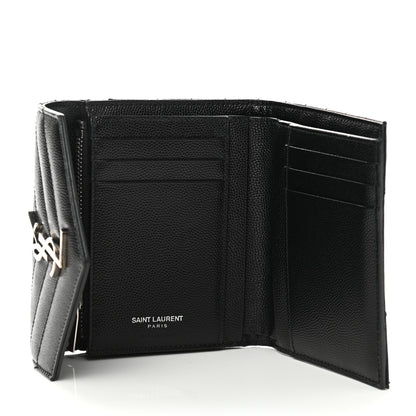 Saint Laurent Grain De Poudre Matelasse Chevron Monogram Compact Tri Fold Wallet Black 5 of 8