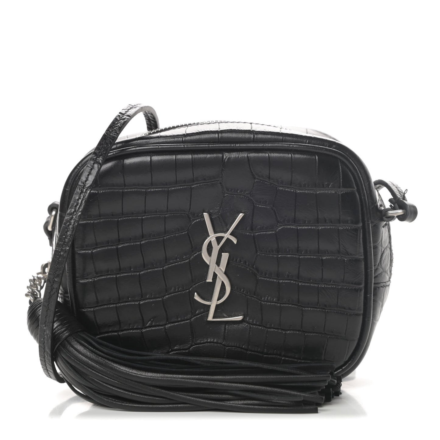 Calfskin Crocodile Embossed Monogram Blogger Bag Black