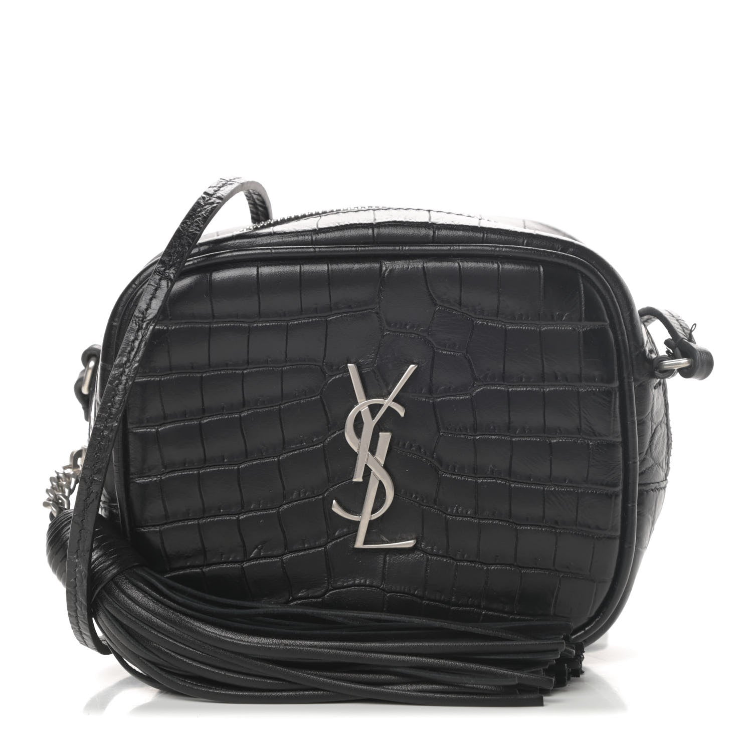 Saint Laurent Calfskin Crocodile Embossed Monogram Blogger Bag Black 1 of 12