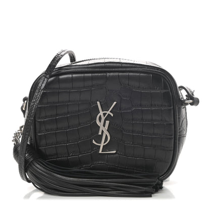 Saint Laurent Calfskin Crocodile Embossed Monogram Blogger Bag Black 1 of 12