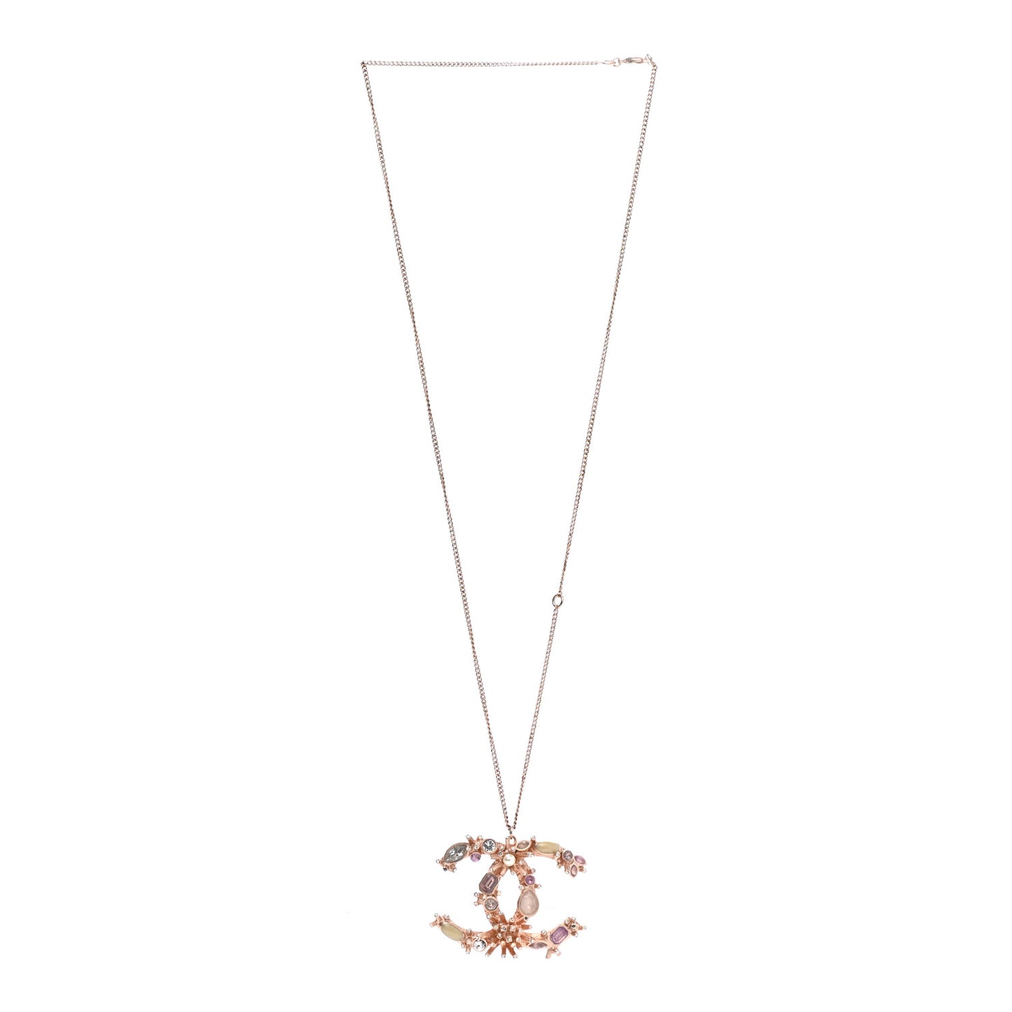 Resin Crystal CC Marquise Drop Necklace Rose Gold Violet