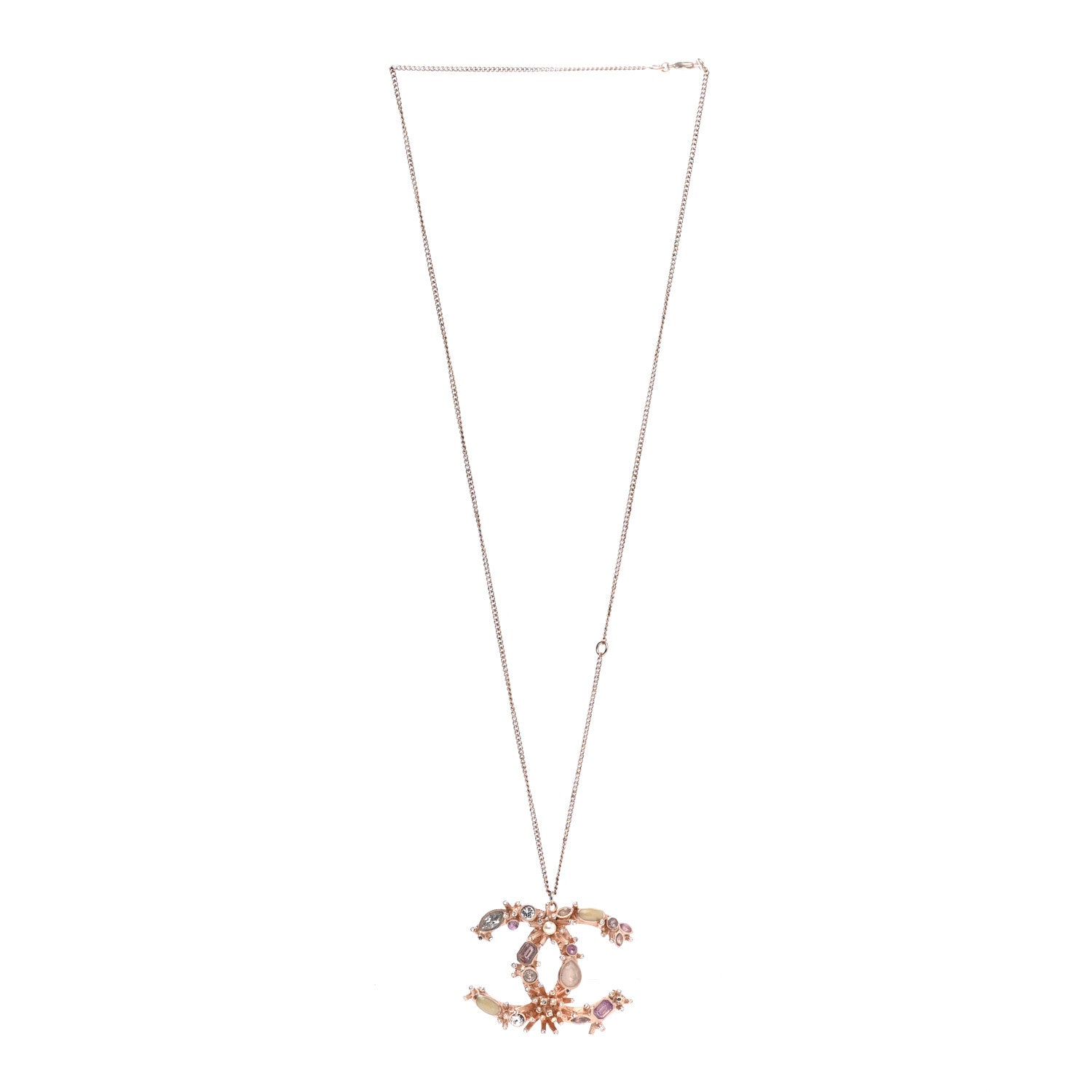 Chanel Resin Crystal CC Marquise Drop Necklace Rose Gold Violet 3 of 7