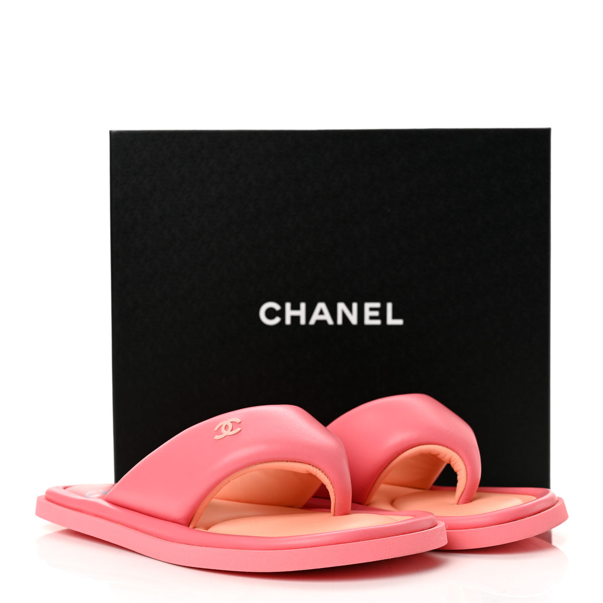 Lambskin Padded Pool Thong Sandals 38 Pink Orange