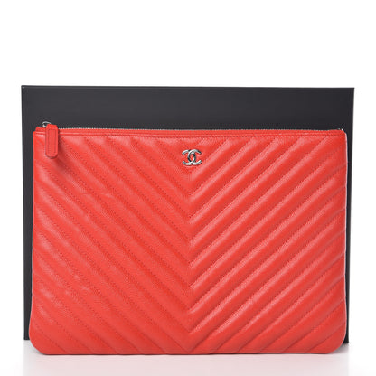 Chanel Caviar Chevron Quilted Medium Cosmetic Case Red 9 of 9