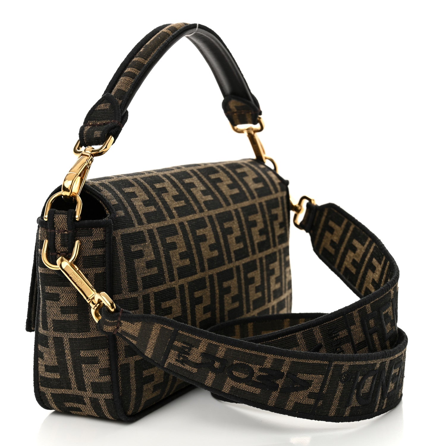 Fendi Fabric Jacquard FF 1974 Medium Baguette Tobacco Moro Black 3 of 10