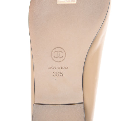 Chanel Lambskin Cap Toe CC Ballerina Flats 36.5 Beige Black 7 of 9