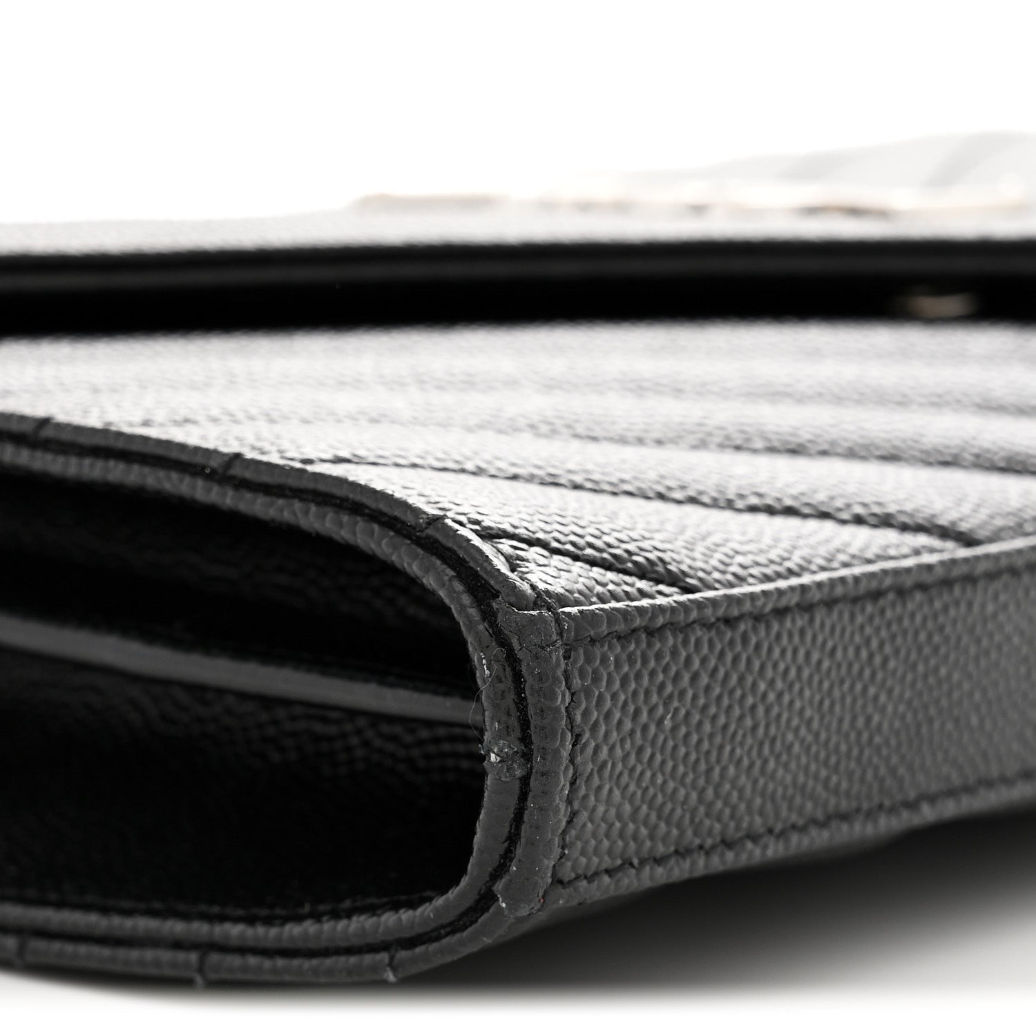 Saint Laurent Grain De Poudre Matelasse Chevron Monogram Chain Wallet Black 9 of 10