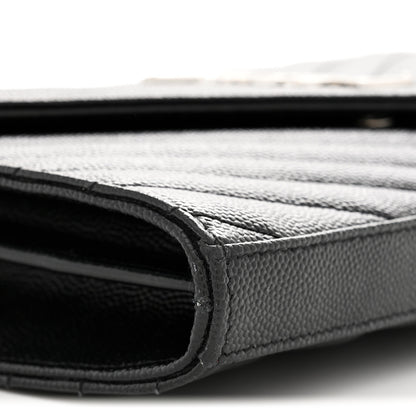 Saint Laurent Grain De Poudre Matelasse Chevron Monogram Chain Wallet Black 9 of 10