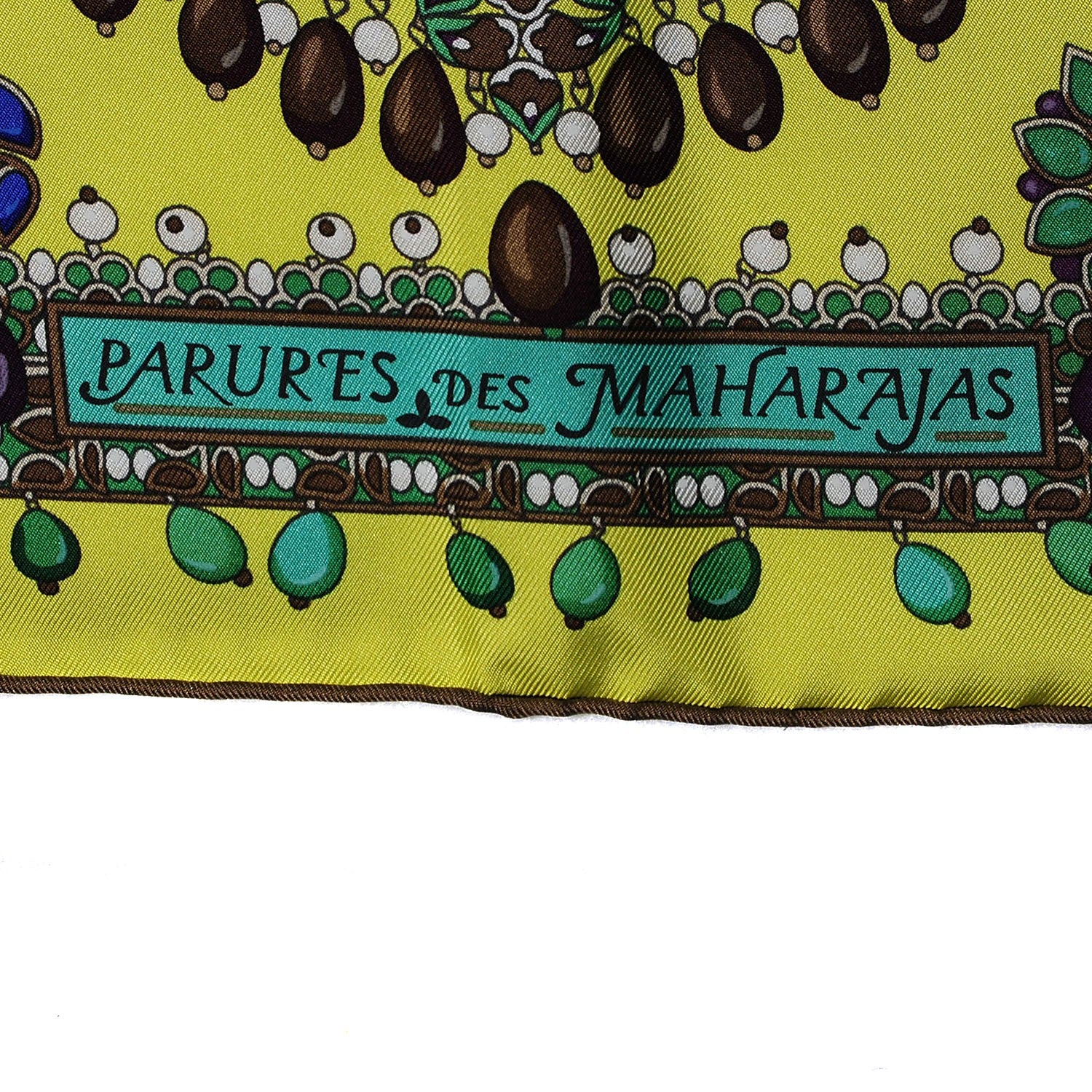 Hermes Silk Parures Des Maharajas Scarf 90 Jaune Fluo Vert Violet 3 of 8