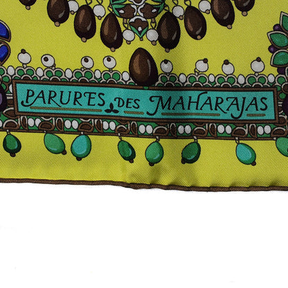 Hermes Silk Parures Des Maharajas Scarf 90 Jaune Fluo Vert Violet 3 of 8
