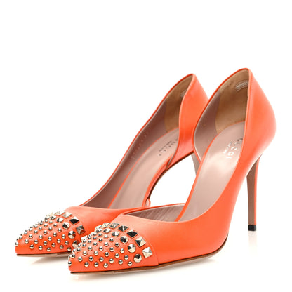 Gucci Calfskin Studded Cap Toe D'Orsay Pumps 37.5 Orange 3 of 7