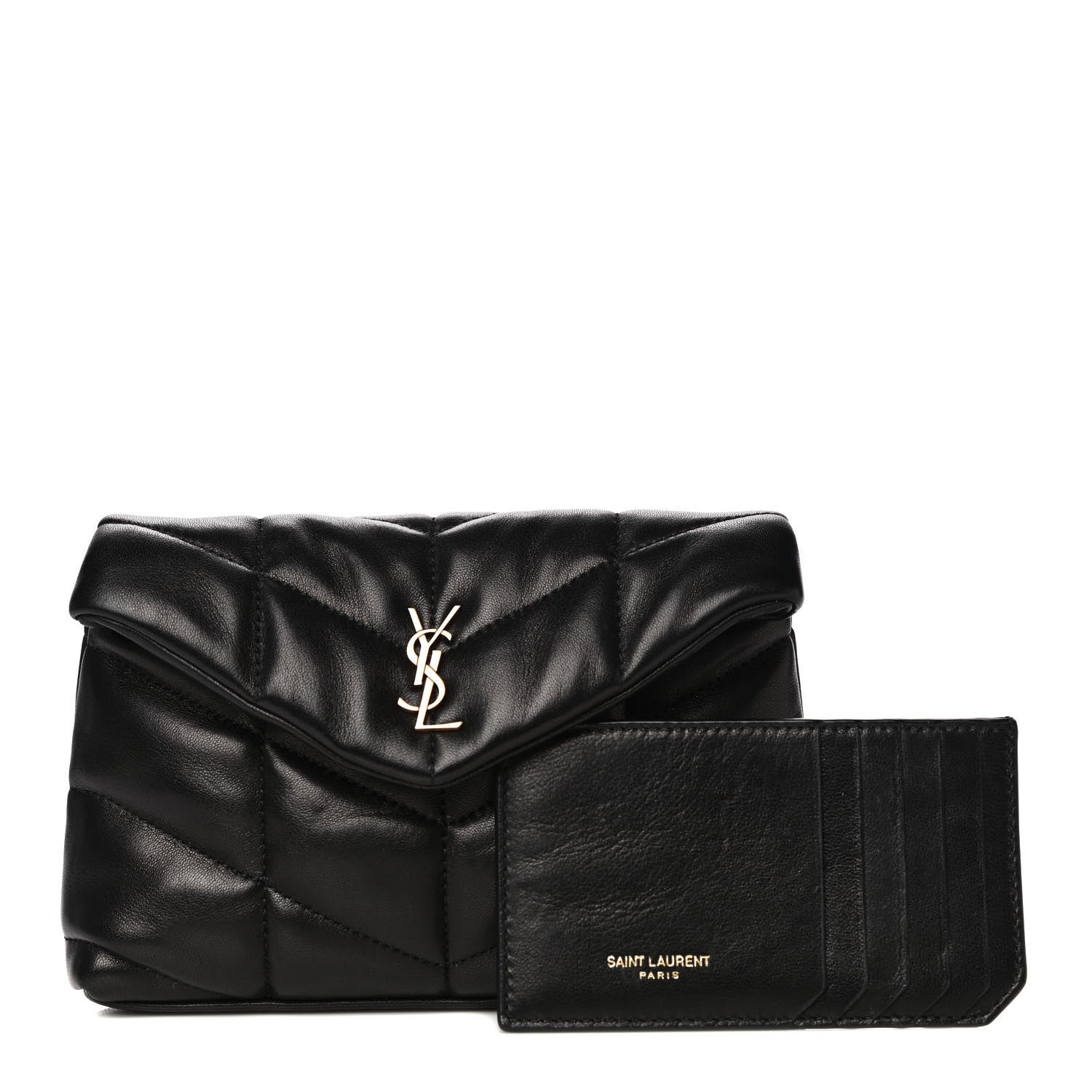 Saint Laurent Lambskin Monogram Loulou Puffer Pouch Clutch Black 1 of 11