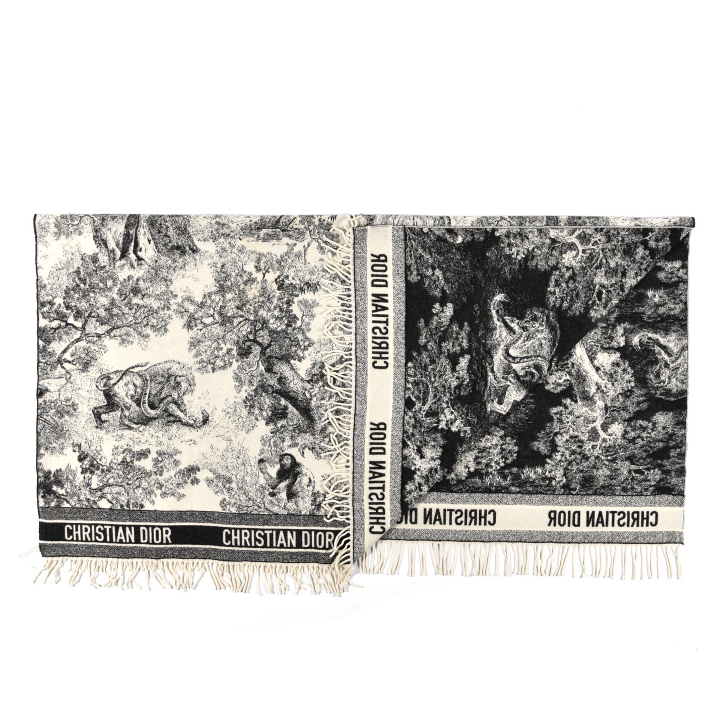 Cashmere Wool Toile De Jouy Throw Blanket Black White