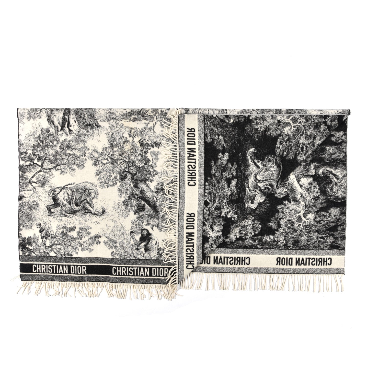Christian Dior Cashmere Wool Toile De Jouy Throw Blanket Black White 2 of 3