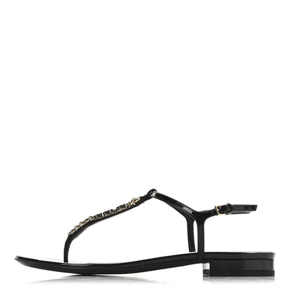 Gucci Vernice Crystal Signoria Thong Sandals 38 Black 1 of 9
