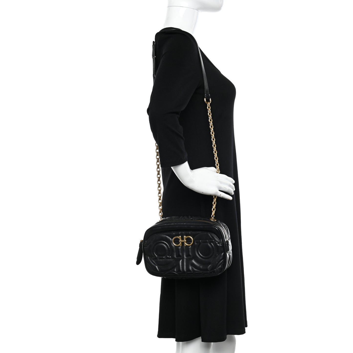 Calfskin Quilted Gancini Camera Bag Black