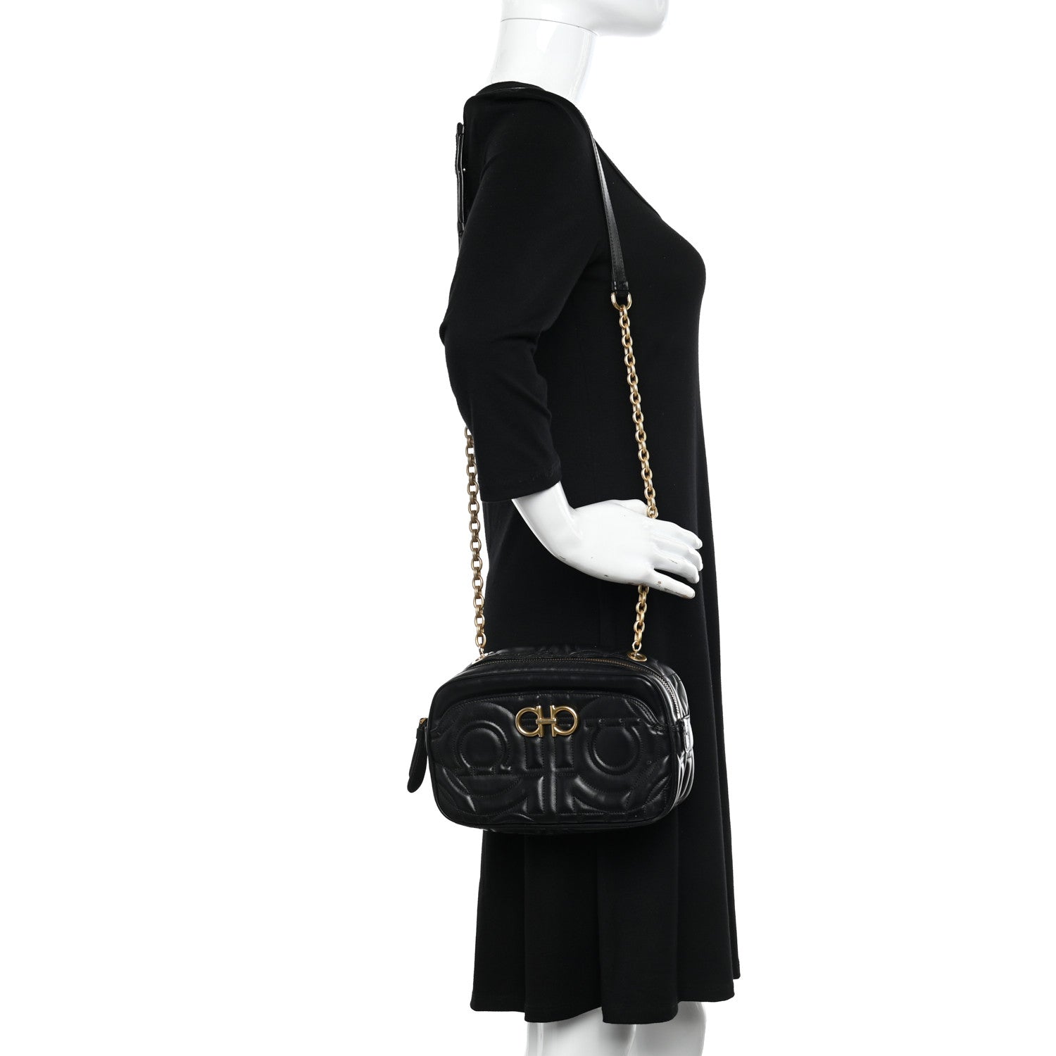 Salvatore Ferragamo Calfskin Quilted Gancini Camera Bag Black 2 of 9