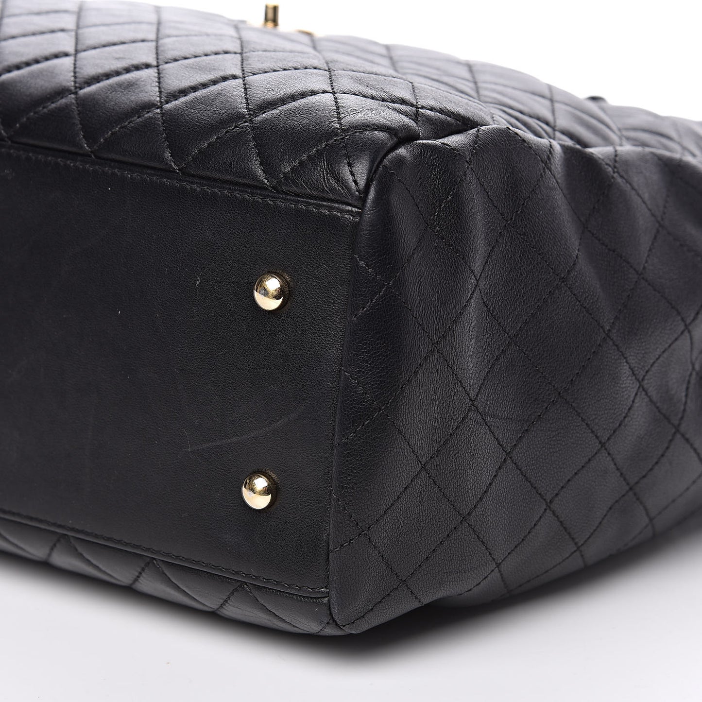 Lambskin Quilted Large Drawstring Bag Black