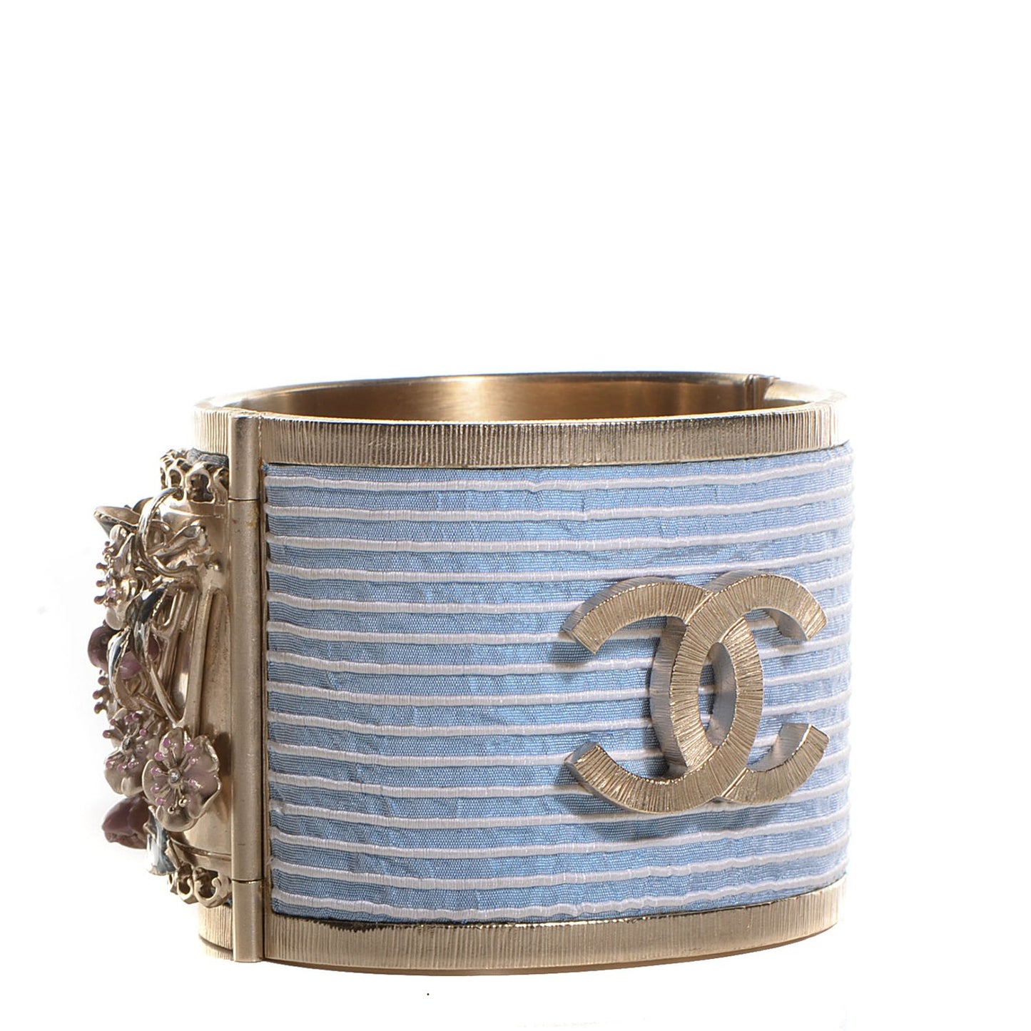 Brass Flower Cuff Light Blue