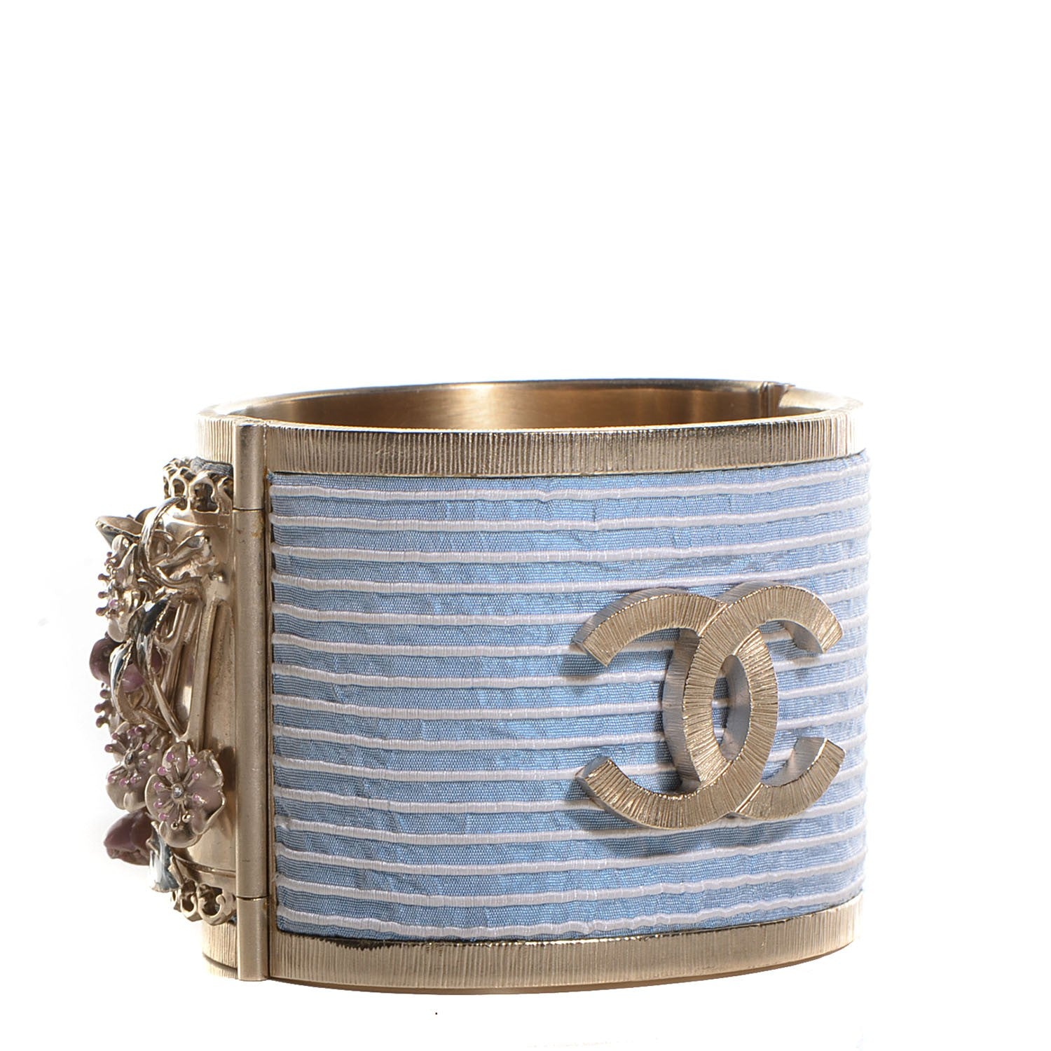 Chanel Brass Flower Cuff Light Blue 3 of 5