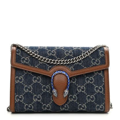 Gucci New Denim GG Monogram Dollar Calfskin Enamel Mini Dionysus Chain Wallet Blue Tea Cuir Epilog Electric Blue 1 of 11