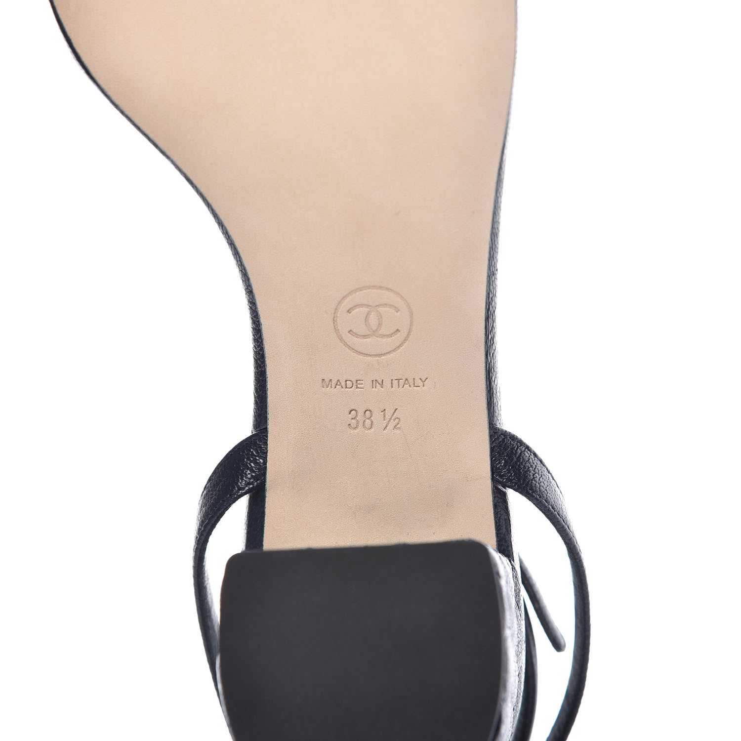 Chanel Grained Calfskin Quilted Sandals 38.5 Navy Blue 7 of 9