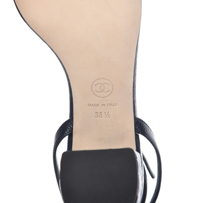 Chanel Grained Calfskin Quilted Sandals 38.5 Navy Blue 7 of 9