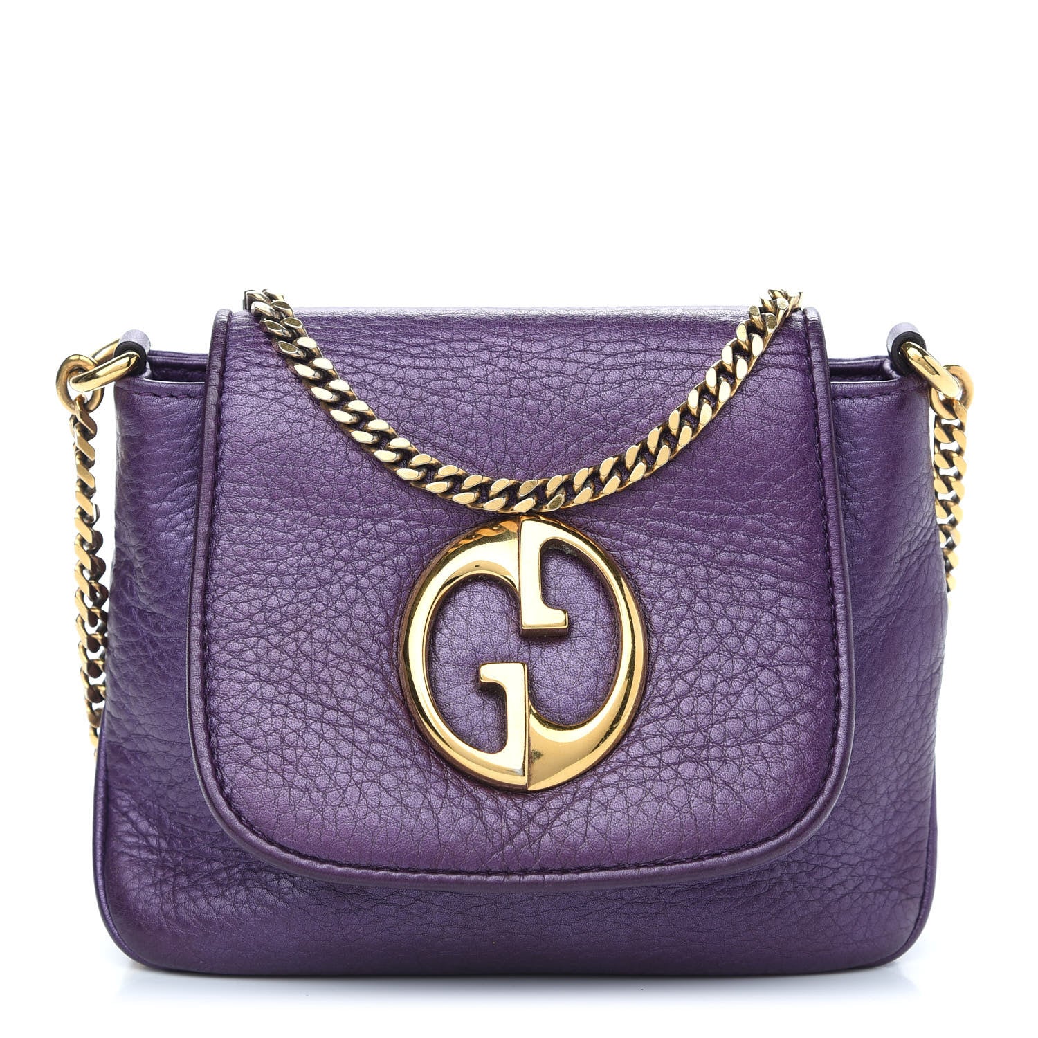 Gucci Metallic Pebbled Calfskin Small 1973 Chain Shoulder Bag Purple 1 of 8